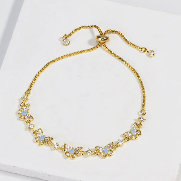 Wholesale Women's Real Gold Electroplated Zircon Bow Bracelet