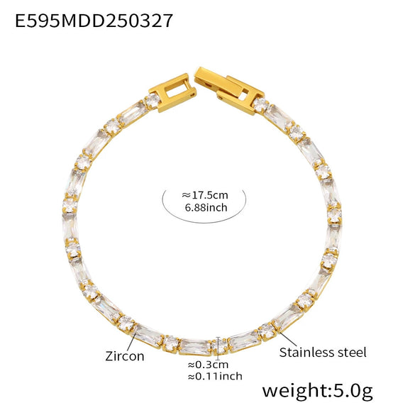 Wholesale Women's Rectangular Geometric Zircon Stainless Steel Pvd Plated 18K Gold Claw Chain Bracelet
