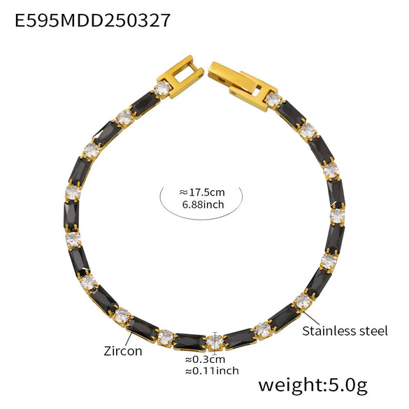 Wholesale Women's Rectangular Geometric Zircon Stainless Steel Pvd Plated 18K Gold Claw Chain Bracelet