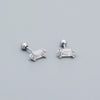 Wholesale Women's Rectangular Zircon Screw Earrings In 925 Silver With Geometric Pattern And Electroplating Treatment