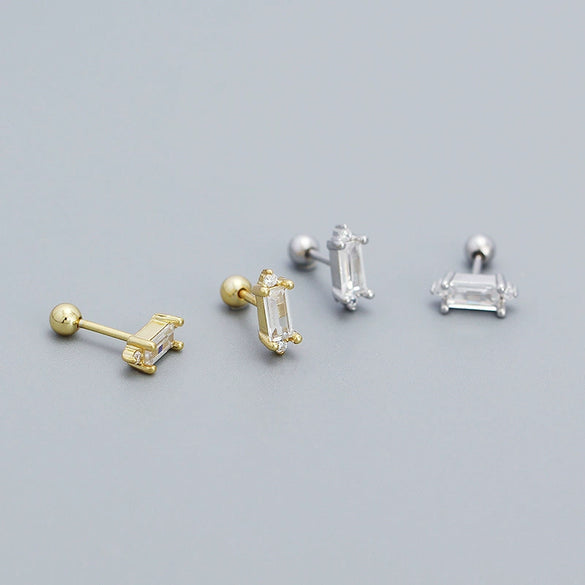 Wholesale Women's Rectangular Zircon Screw Earrings In 925 Silver With Geometric Pattern And Electroplating Treatment