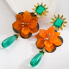 Wholesale Women's Resin Flower Pendant Earrings With Microinlay Creative Exaggerated Multilayer Design