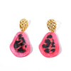 Wholesale Women's Resin Geometric Water Drop Pendant Leopard Earrings In Stainless Steel With 18K Vacuum Plating In Furnace