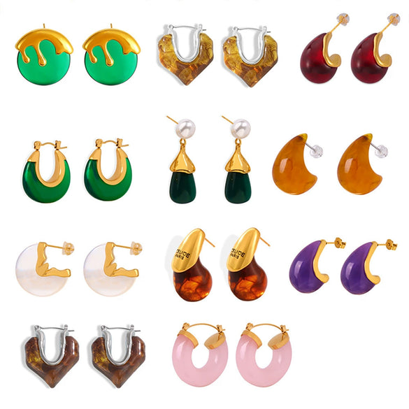 Wholesale Women's Resin Titanium Steel Geometric Earrings With Electroplating Treatment