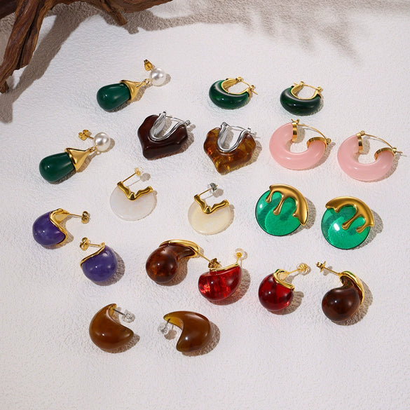 Wholesale Women's Resin Titanium Steel Geometric Earrings With Electroplating Treatment