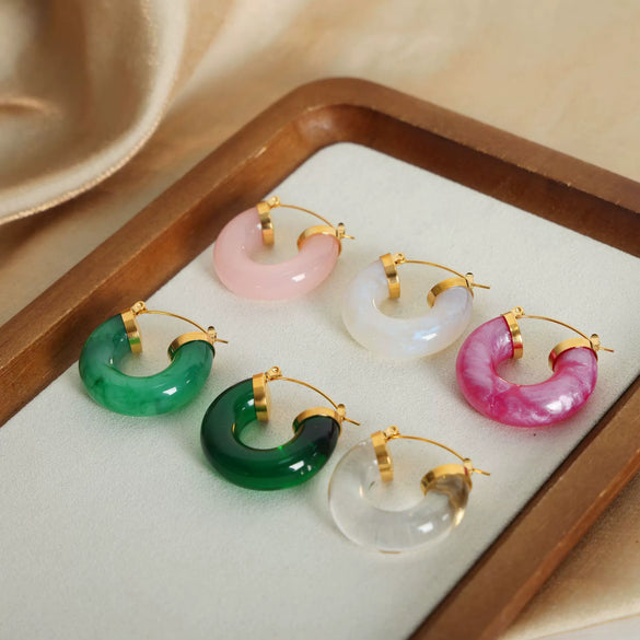 Wholesale Women's Resin Titanium Steel Geometric Earrings With Electroplating Treatment