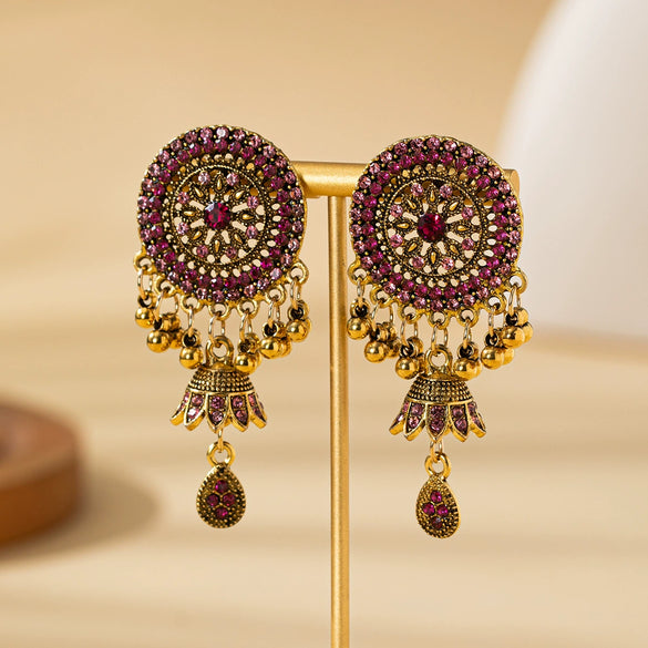 Wholesale Women's Retro Alloy Geometric Bell Tassel Earrings With Electroplating