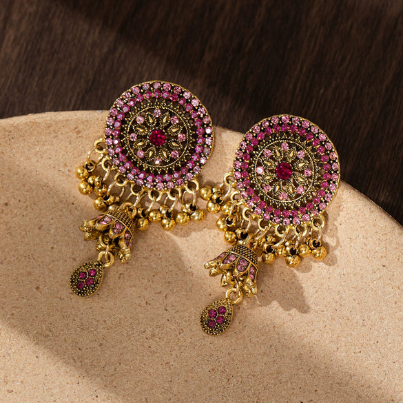 Wholesale Women's Retro Alloy Geometric Bell Tassel Earrings With Electroplating
