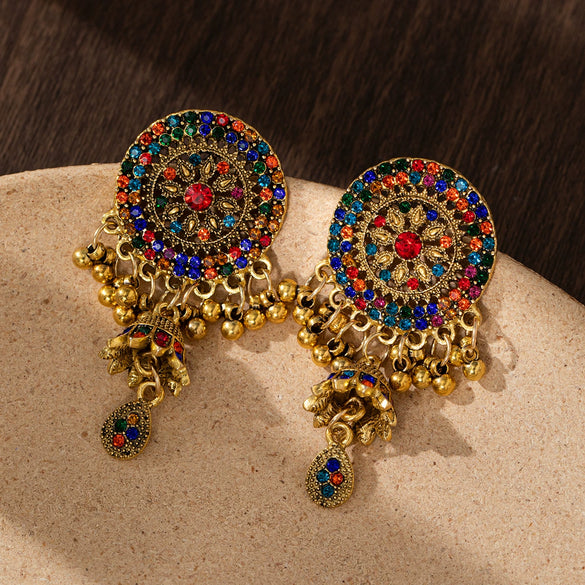 Wholesale Women's Retro Alloy Geometric Bell Tassel Earrings With Electroplating