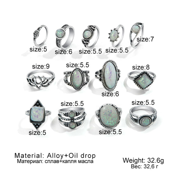 Wholesale Women's Retro Alloy Geometric Drop Shape Electroplated Ring Set
