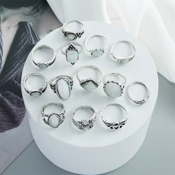 Wholesale Women's Retro Alloy Geometric Drop Shape Electroplated Ring Set