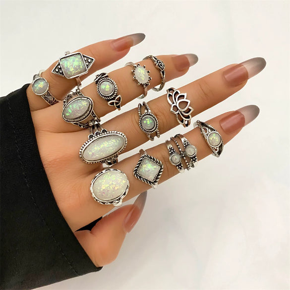 Wholesale Women's Retro Alloy Geometric Drop Shape Electroplated Ring Set