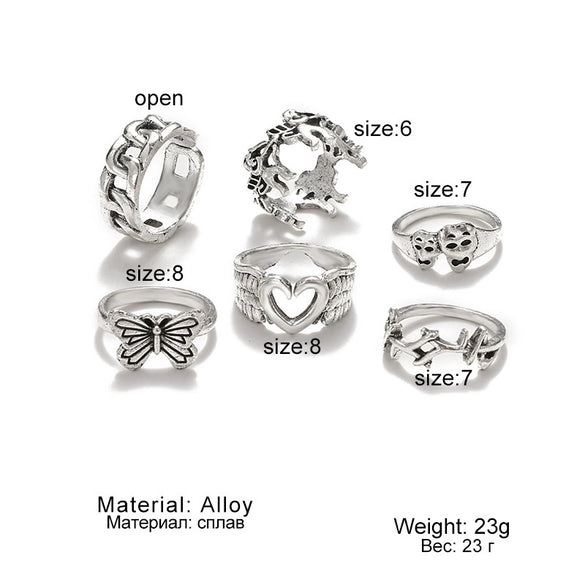 Wholesale Women's Retro Alloy Geometric Love Butterfly Ring Jewelry Set With Electroplating