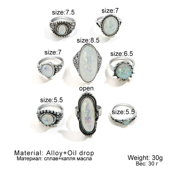 Wholesale Women's Retro Alloy Geometric Oil Dropping Gem Ring Set With Electroplating