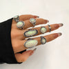 Wholesale Women's Retro Alloy Geometric Oil Dropping Gem Ring Set With Electroplating