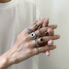 Wholesale Women's Retro Alloy Geometric Ring Set With Black Drop Glaze Zircon And Electroplating Treatment