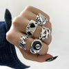 Wholesale Women's Retro Alloy Geometric Ring Set With Black Drop Glaze Zircon And Electroplating Treatment