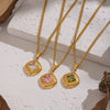 Wholesale Women's Retro Ancient Style Geometric Pattern Square Striped Lace Inlaid Zircon Pendant Necklace With 18K Real Gold Plating And Pvd Furnace Vacuum Real Gold Plating