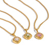 Wholesale Women's Retro Ancient Style Geometric Pattern Square Striped Lace Inlaid Zircon Pendant Necklace With 18K Real Gold Plating And Pvd Furnace Vacuum Real Gold Plating