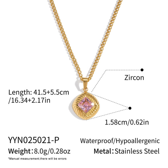 Wholesale Women's Retro Ancient Style Geometric Pattern Square Striped Lace Inlaid Zircon Pendant Necklace With 18K Real Gold Plating And Pvd Furnace Vacuum Real Gold Plating