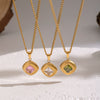 Wholesale Women's Retro Ancient Style Geometric Pattern Square Striped Lace Inlaid Zircon Pendant Necklace With 18K Real Gold Plating And Pvd Furnace Vacuum Real Gold Plating