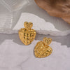 Wholesale Women's Retro Antiquestyle Heartshaped Stainless Steel Vacuum Real Gold Plated Textured Earrings Accessories