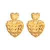 Wholesale Women's Retro Antiquestyle Heartshaped Stainless Steel Vacuum Real Gold Plated Textured Earrings Accessories