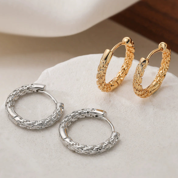 Wholesale Women's Retro Asymmetrical Geometric Pattern Micro Setting Copper Plated 18K Gold Earrings