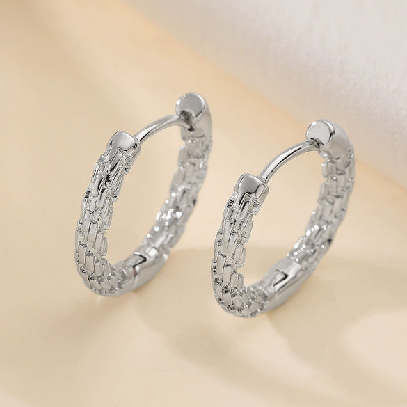 Wholesale Women's Retro Asymmetrical Geometric Pattern Micro Setting Copper Plated 18K Gold Earrings