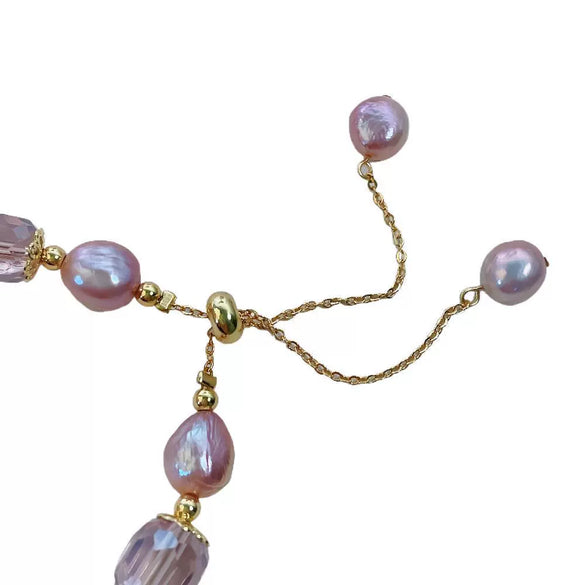 Wholesale Women's Retro Baroque Bracelet With Amethyst Freshwater Pearls And Copper Alloy