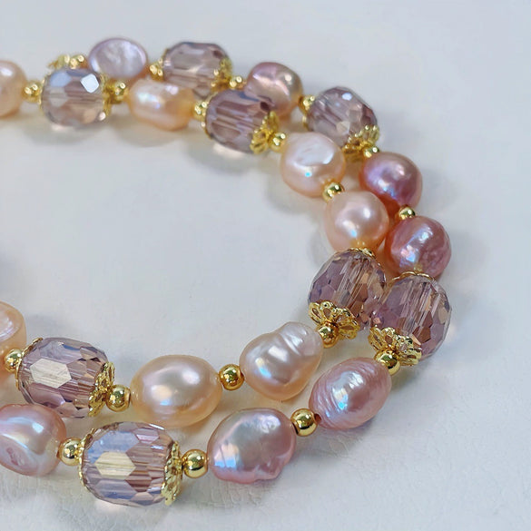 Wholesale Women's Retro Baroque Bracelet With Amethyst Freshwater Pearls And Copper Alloy