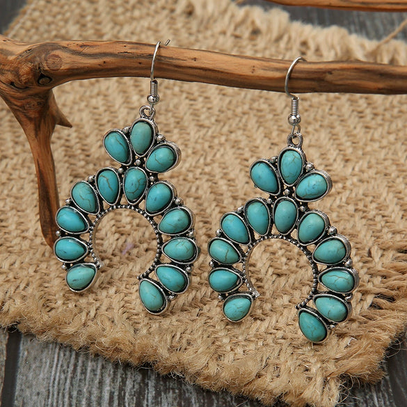 Wholesale Women's Retro Bohemian Alloy Drop Shape Turquoise Earrings With Electroplating