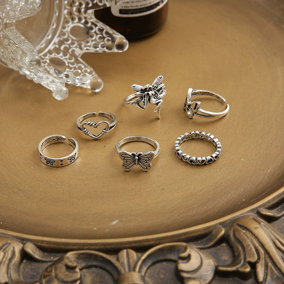 Wholesale Women's Retro Butterfly Alloy Ring Set With Electroplating Treatment