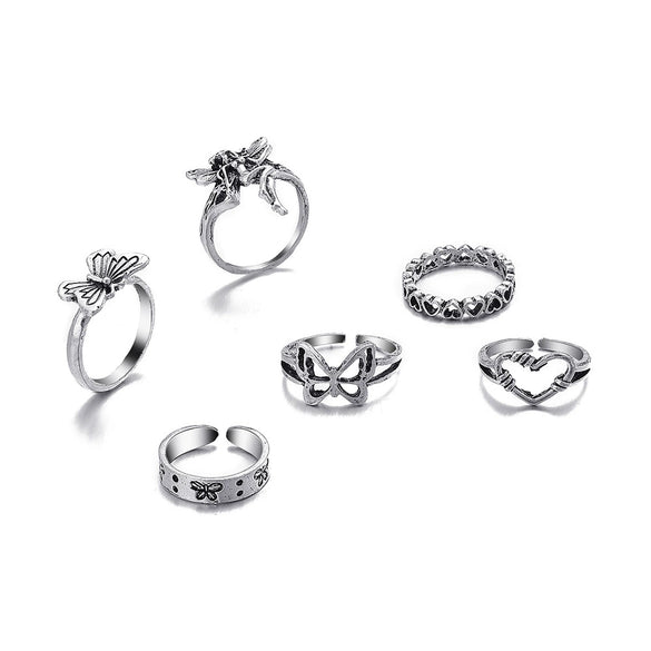 Wholesale Women's Retro Butterfly Alloy Ring Set With Electroplating Treatment