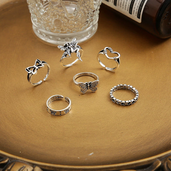 Wholesale Women's Retro Butterfly Alloy Ring Set With Electroplating Treatment