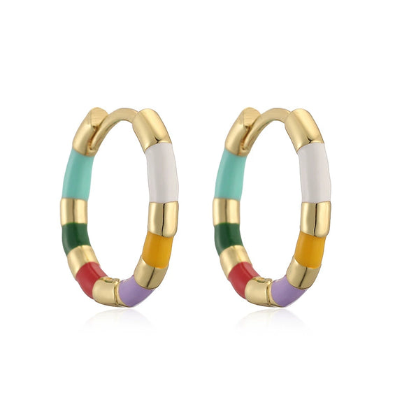Wholesale Women's Retro Colorful Enamel Drop Glaze Copper Ushaped Geometric Earrings