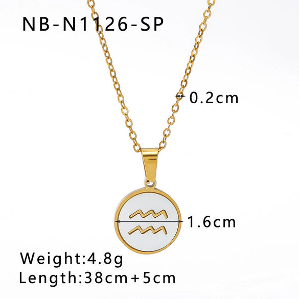 Wholesale Women's Retro Constellation Seashell Pendant Titanium Steel Necklace With 18K Vacuum Plating And Geometric Pattern
