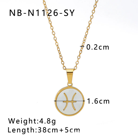 Wholesale Women's Retro Constellation Seashell Pendant Titanium Steel Necklace With 18K Vacuum Plating And Geometric Pattern