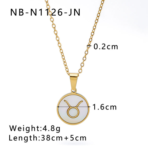 Wholesale Women's Retro Constellation Seashell Pendant Titanium Steel Necklace With 18K Vacuum Plating And Geometric Pattern