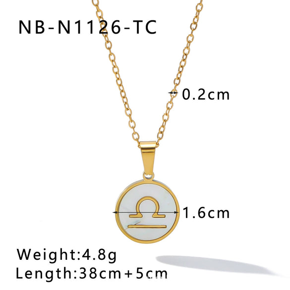 Wholesale Women's Retro Constellation Seashell Pendant Titanium Steel Necklace With 18K Vacuum Plating And Geometric Pattern