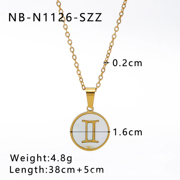 Wholesale Women's Retro Constellation Seashell Pendant Titanium Steel Necklace With 18K Vacuum Plating And Geometric Pattern