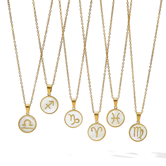 Wholesale Women's Retro Constellation Seashell Pendant Titanium Steel Necklace With 18K Vacuum Plating And Geometric Pattern