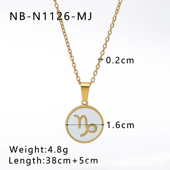 Wholesale Women's Retro Constellation Seashell Pendant Titanium Steel Necklace With 18K Vacuum Plating And Geometric Pattern