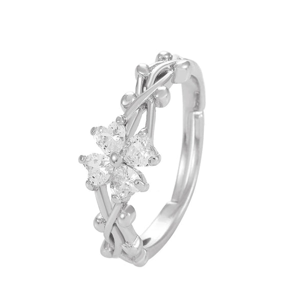 Wholesale Women's Retro Copper Ring With Microinlaid Zircon And Fourleaf Clover Flower Design