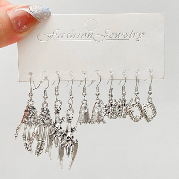 Wholesale Women's Retro Creative Alloy Love Butterfly Snake Sword Mushroom Earrings Set With Electroplating Design