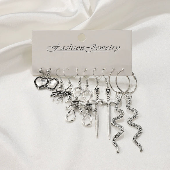 Wholesale Women's Retro Creative Alloy Love Butterfly Snake Sword Mushroom Earrings Set With Electroplating Design