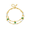 Wholesale Women's Retro Creative Double Layer Stacked Beaded Titanium Steel Anklet With Heart Shaped Love Pendant