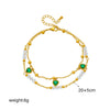 Wholesale Women's Retro Creative Double Layer Stacked Beaded Titanium Steel Anklet With Heart Shaped Love Pendant