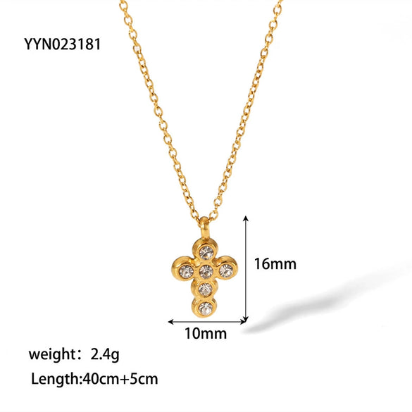 Wholesale Women's Retro Cross Stainless Steel Necklace With Geometric Pattern 18K Gold Plated By Vacuum Real Gold Electroplating In Pvd Furnace