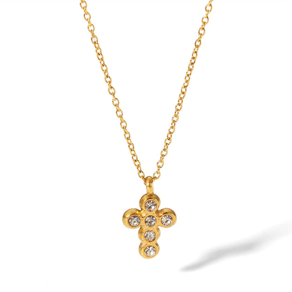 Wholesale Women's Retro Cross Stainless Steel Necklace With Geometric Pattern 18K Gold Plated By Vacuum Real Gold Electroplating In Pvd Furnace